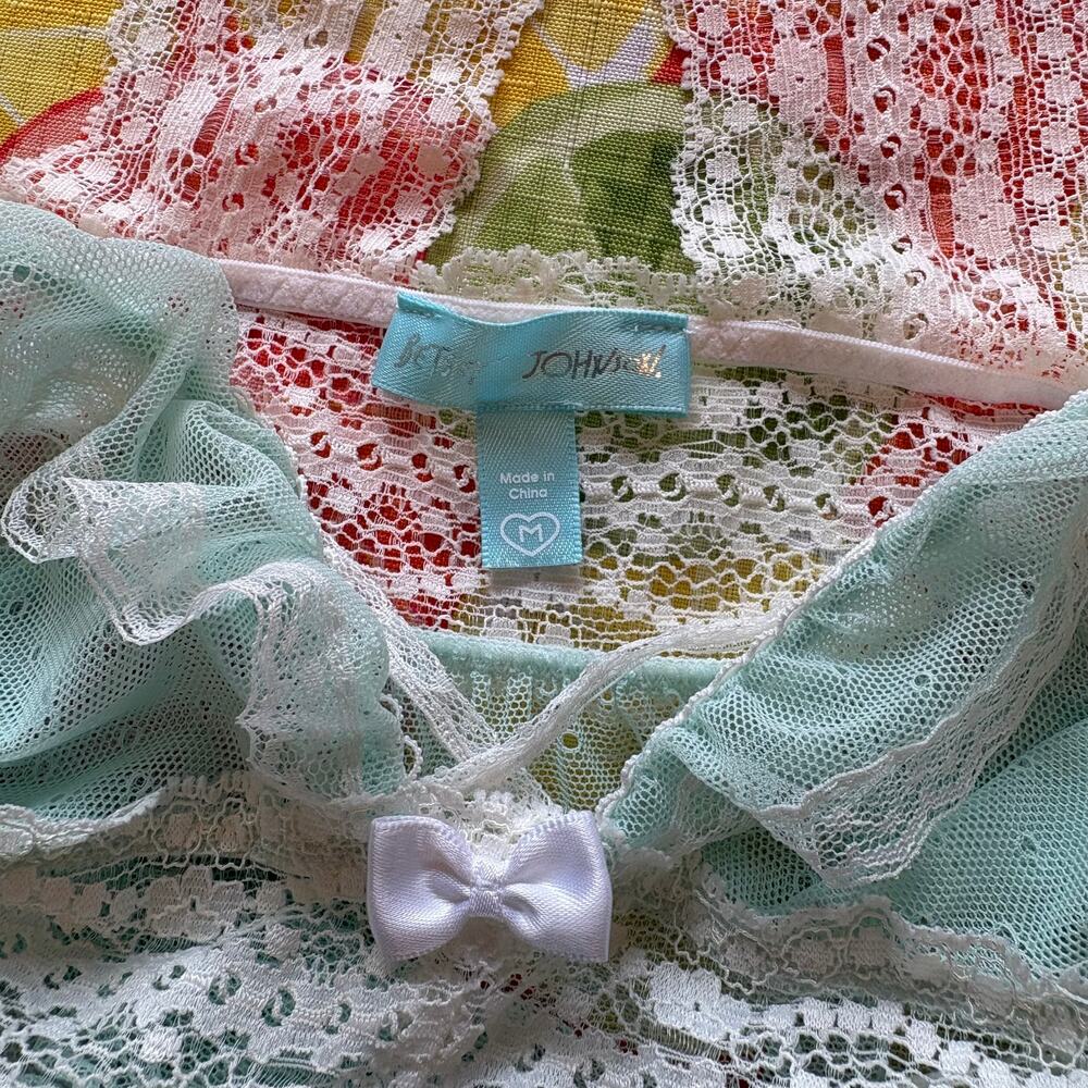 Betsey Johnson Mint Seafoam Sheer Mesh Lace Babydoll Chemise Nightie M